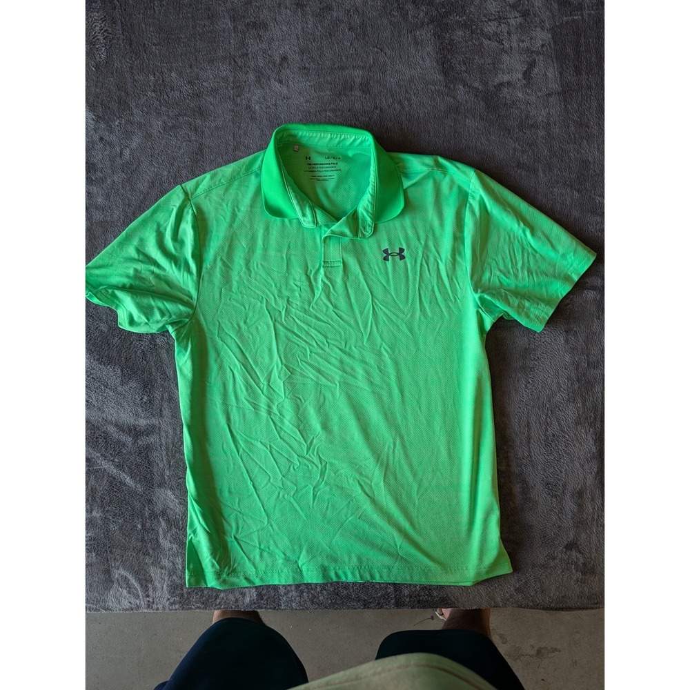 Under Armour Mens Performance Polo Shirt Lime Green Heathered Short Sleeve L